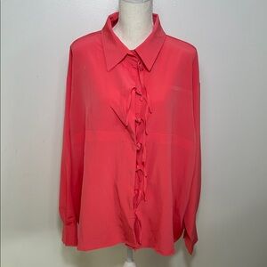 Chic Coral Blouse with Front Tie Accents